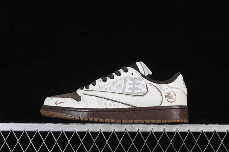 All categories Air Jordan Jordan series basketball shoes Air Jordan 1 Low High-end customized low-top sneakers Travis Scott x Fragment Design x Air Jordan 1 Low OG SP AJ1 Joe 1 Year of the Horse limited white brown moire low-top cultural casual sneakers NH0601-061